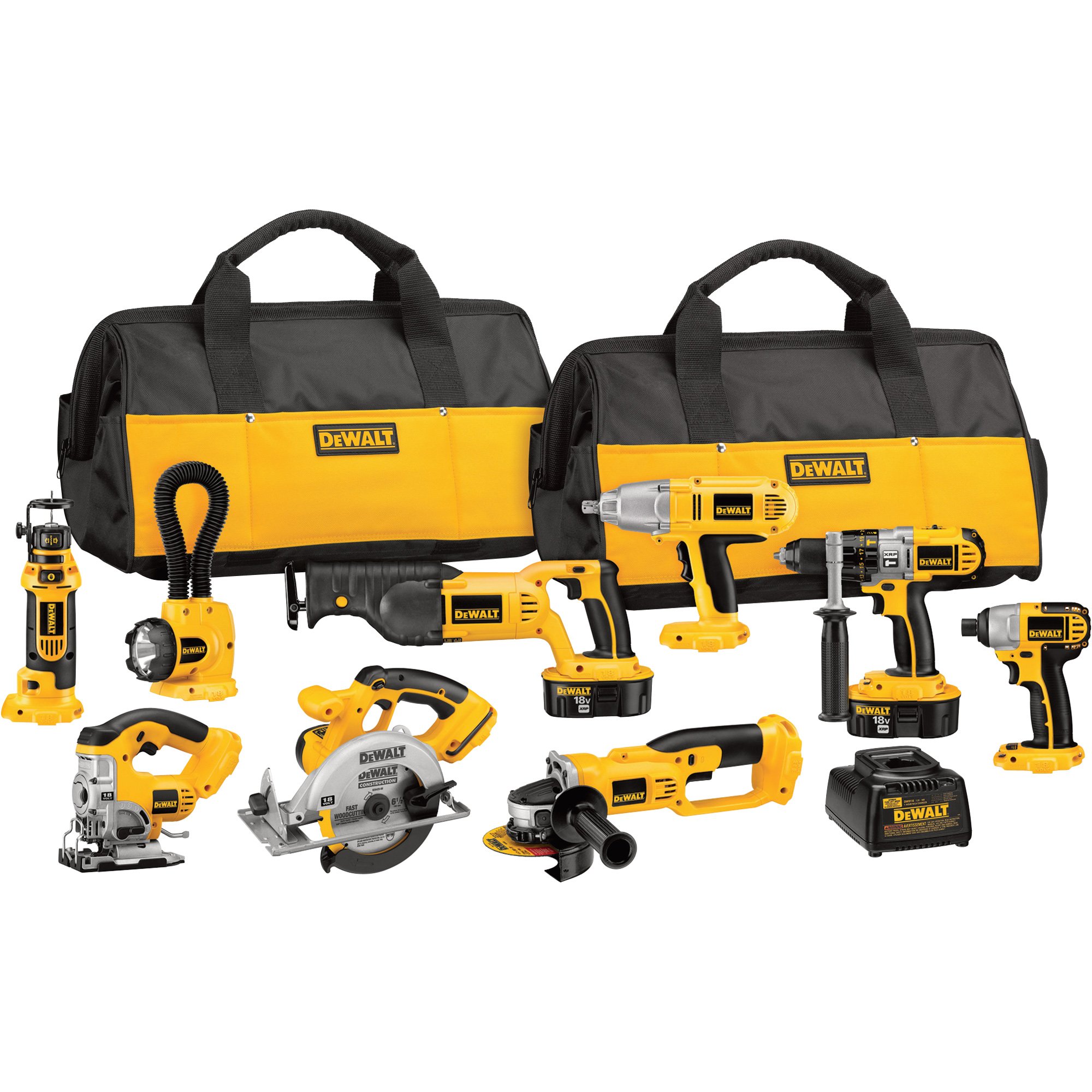 FREE SHIPPING — DEWALT 18V NiCad Cordless Power Tool Set — 9-Tool Set, With 2 Batteries, Model# DCK955X
